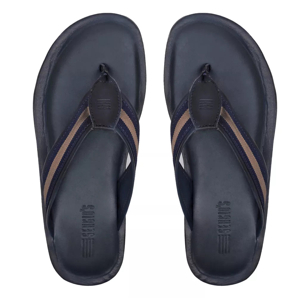 Chinelo Masculino Casual Em Couro Azul - MARINHO
